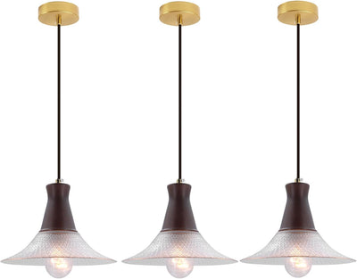 Lámpara colgante cristal vintage 9pulg soporte madera nogal
