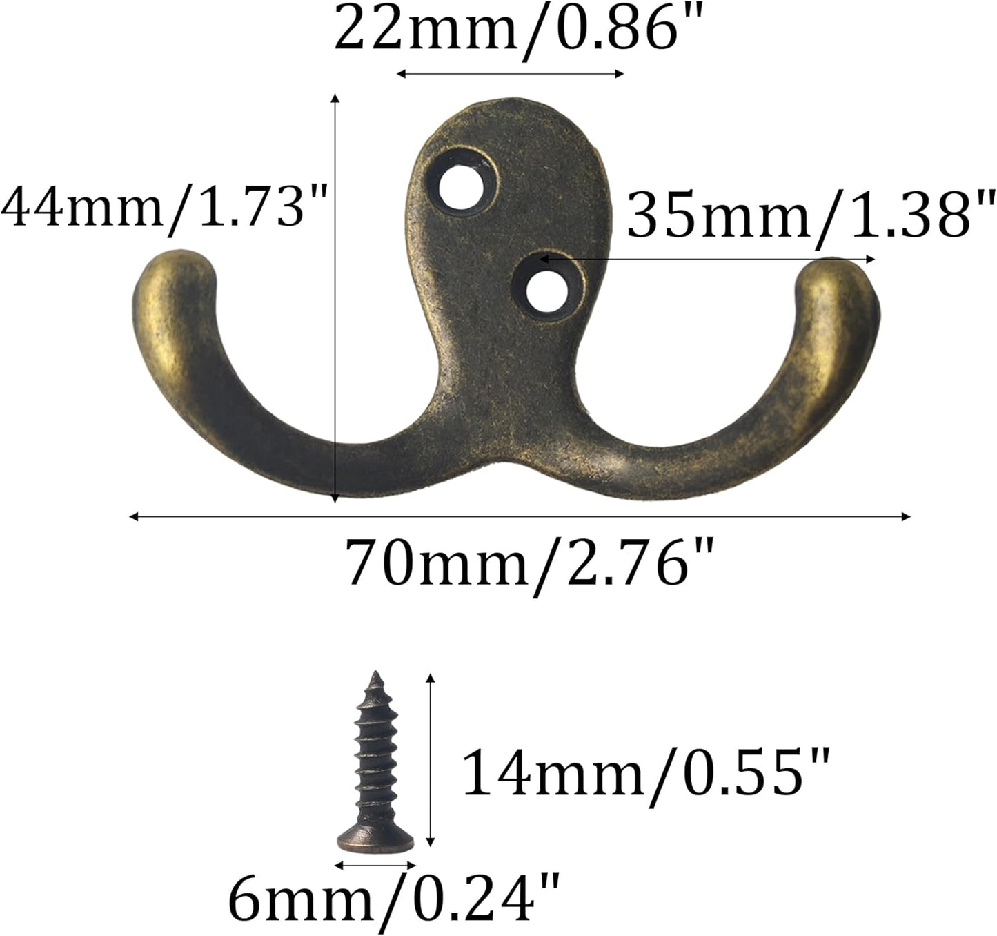 2 Ganchos Pared Doble Punta Metal para Baño Cocina Bronce