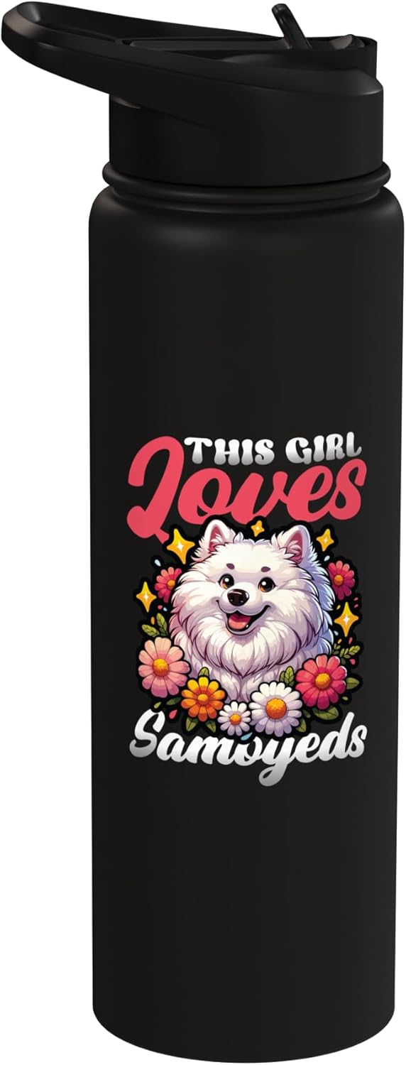 Botella de agua acero inoxidable aislada para perros Samoyed