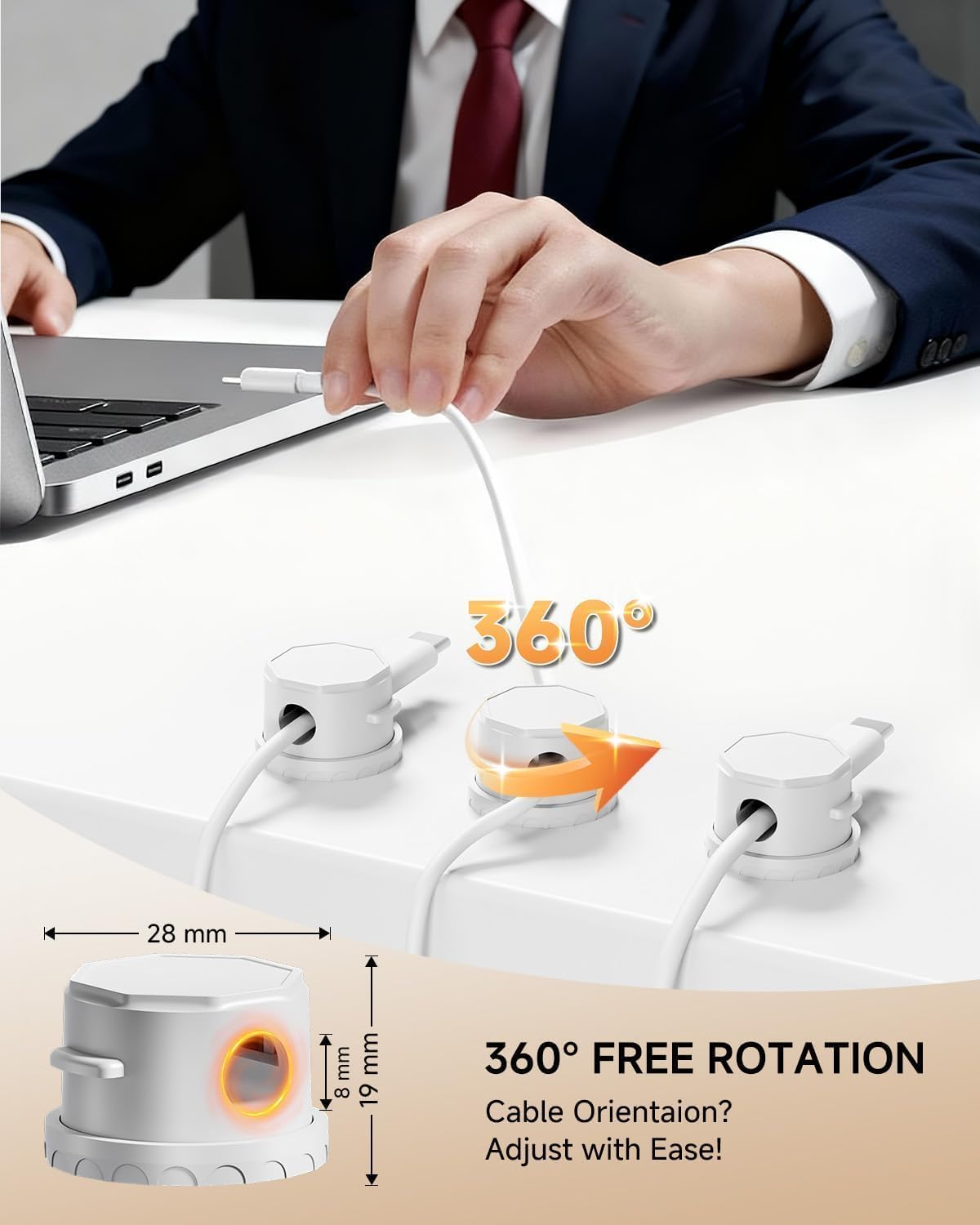 Soporte cables con clips magnéticos giratorios y adhesivo