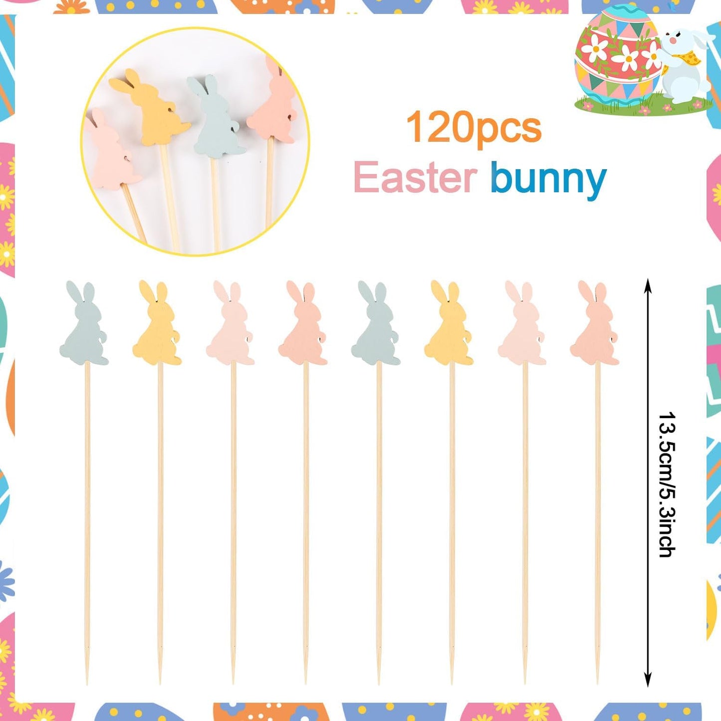 Palillos de cóctel de Pascua de bambú natural para aperitivos y decoración