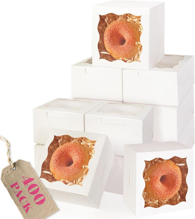 400 Cajas Panadería Blancas Ventana 4x4pulg Mini Galletas