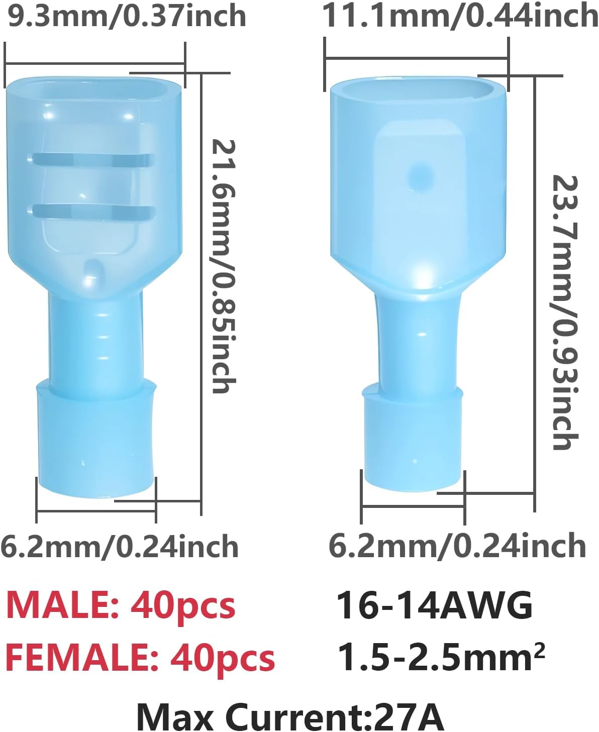 Conectores pala macho hembra nailon 16-14 AWG aislados pack 80