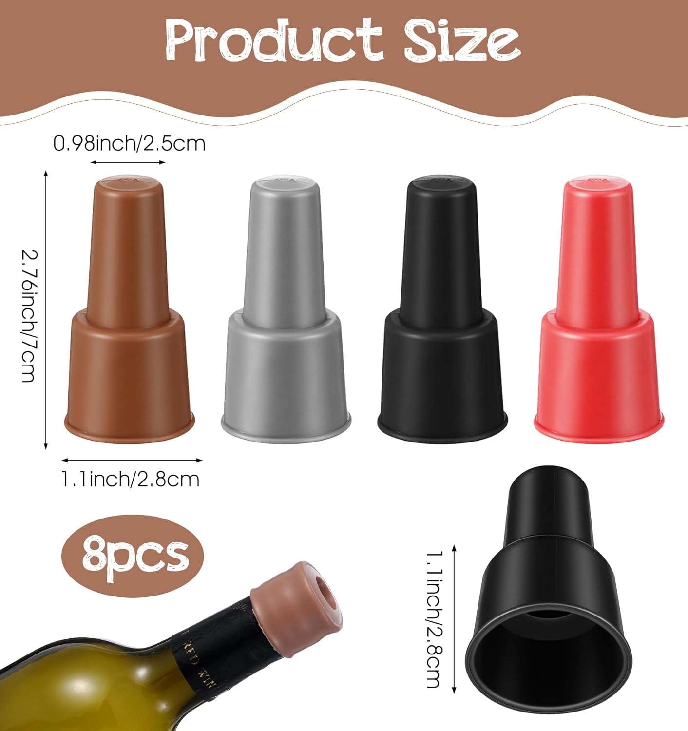 8 Tapones Silicona Botella Vino Sello Hermético 4 Colores