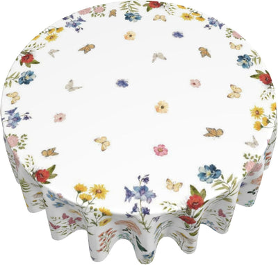 Mantel redondo de primavera 70 pulgadas vintage con mariposas y flores de poliéster