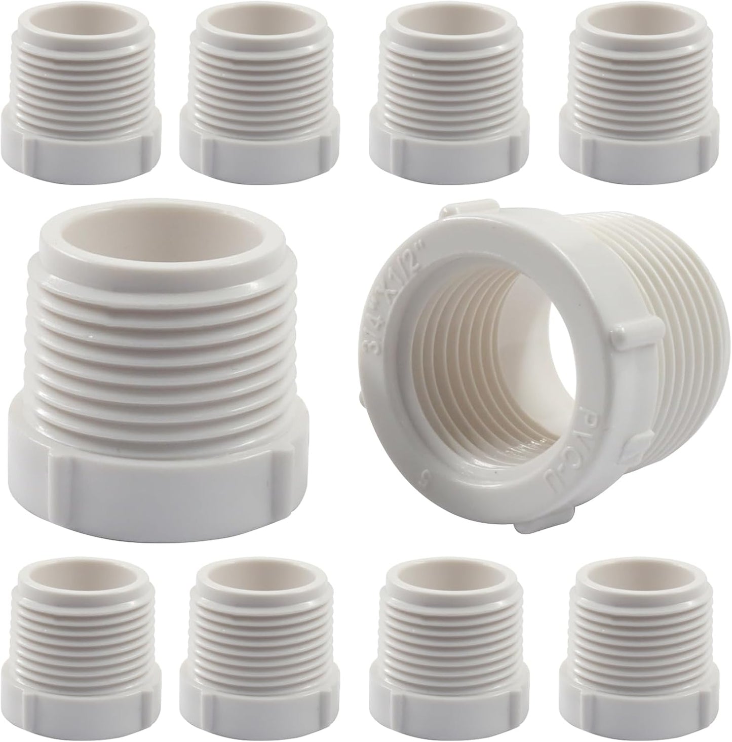 Adaptador PVC 3/4x1/2 pulg macho a hembra blanca