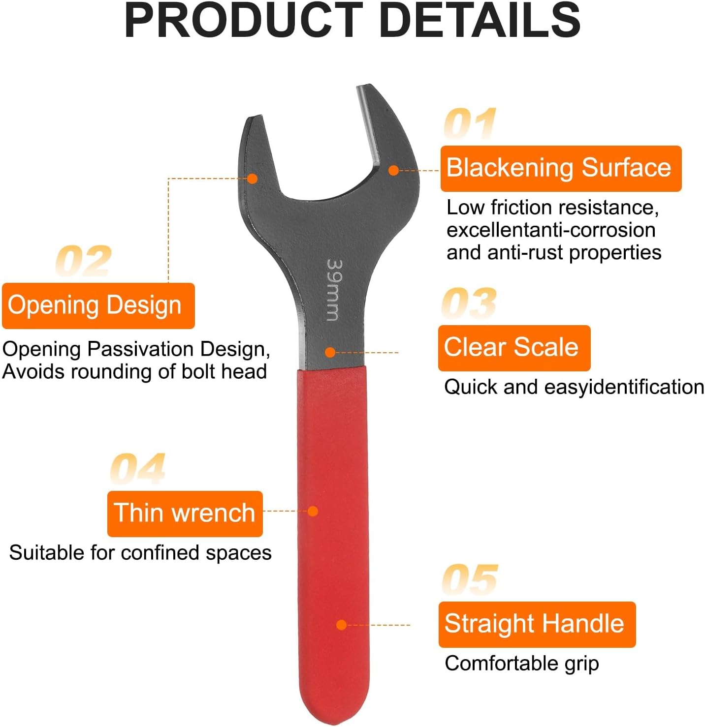 Llave extremo abierto 1.535pulg en forma U 15grados vástago rojo