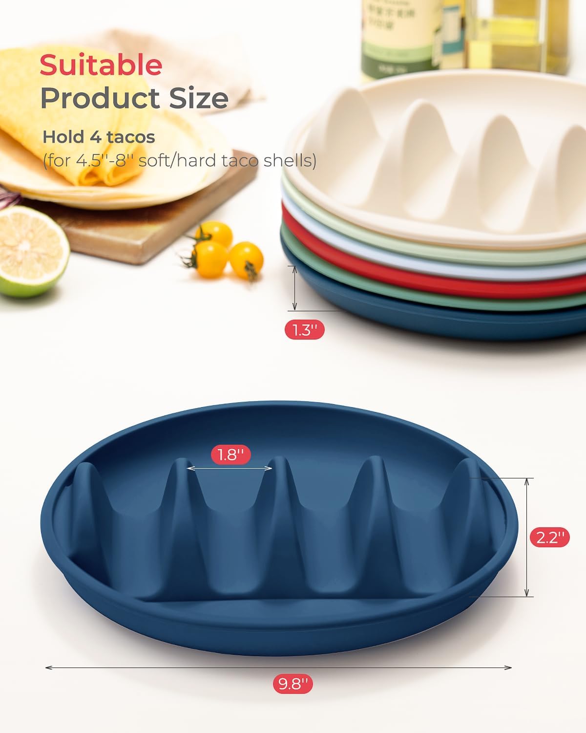 Paquete de 2 platos de silicona para tacos con marco metálico y 4 divisores