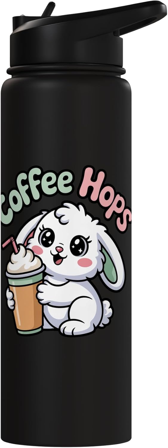 Bote de agua aislado para café con forma de conejo chibi de acero inoxidable