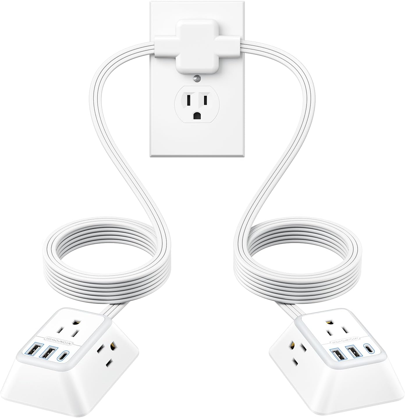 Cable extensión doble 12ft con 3 salidas CA, USB-A y USB-C