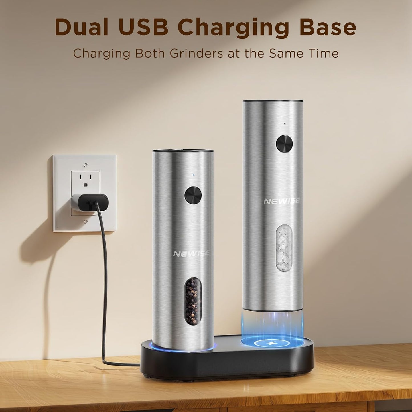 Set Molinillo Sal y Pimienta Eléctrico con Base de Carga