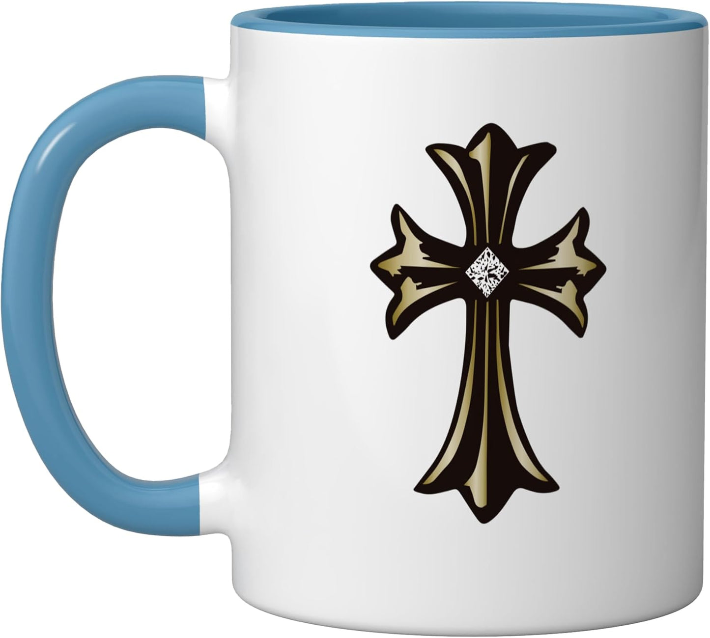 Taza Cerámica Forma Rombo Dorada Azul/Blanco