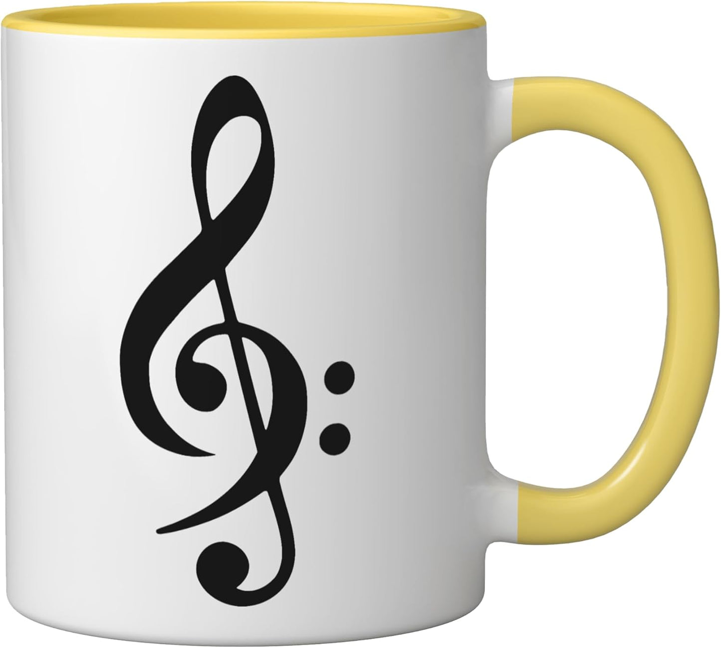 Taza de cerámica con claves musicales de sol y fa en amarillo/blanco