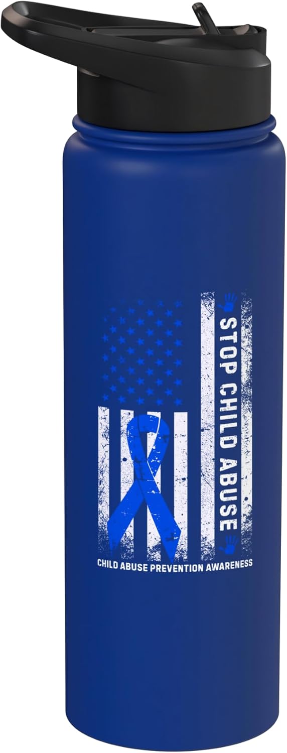 Botella de agua aislada con ribete azul y bandera USA sin BPA