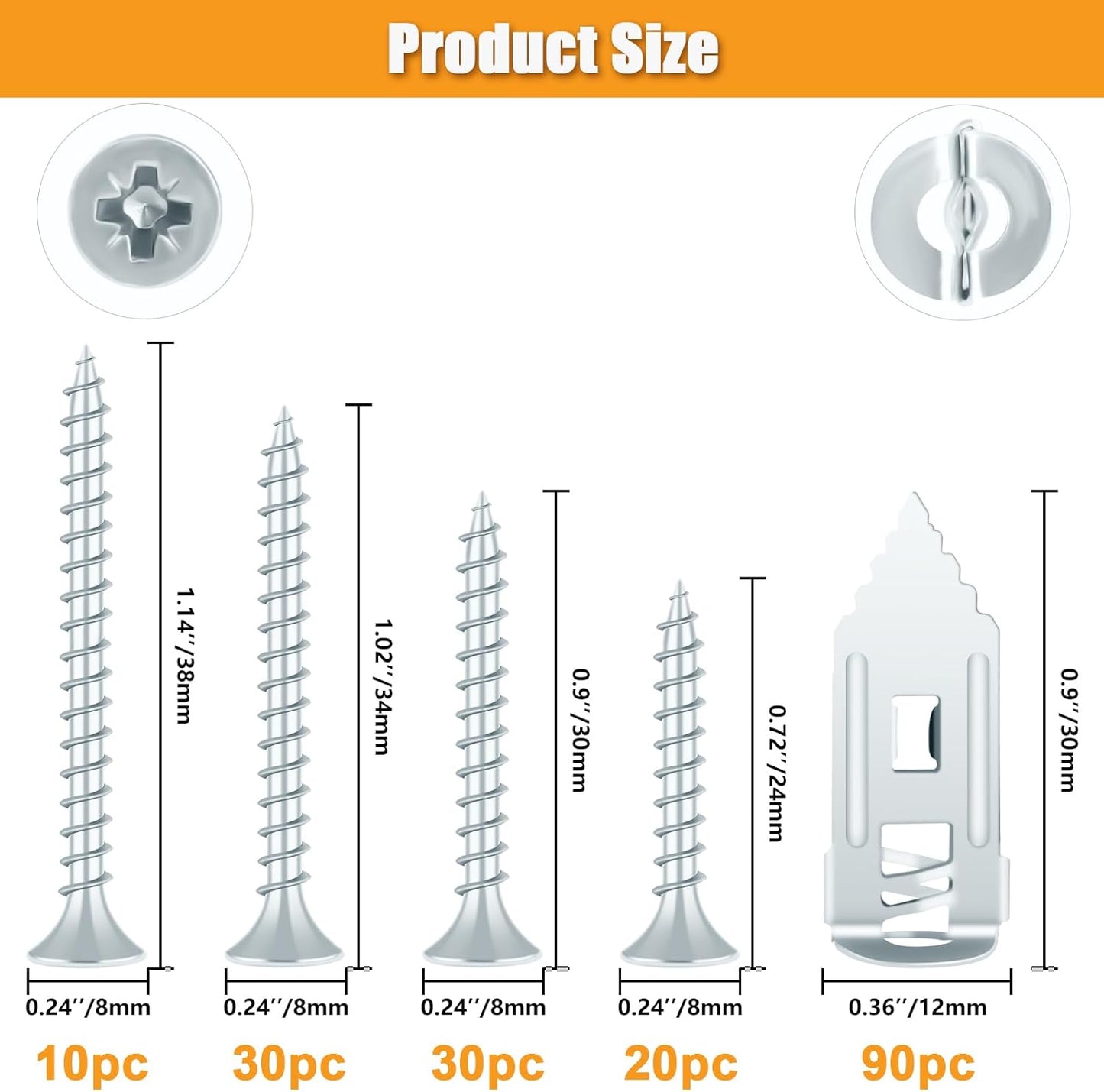 Set 180 Anclajes Autoperforantes Metal Resistente Plateado