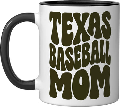 Taza cerámica minimalista oliva para mamá de béisbol Texas negra/blanca