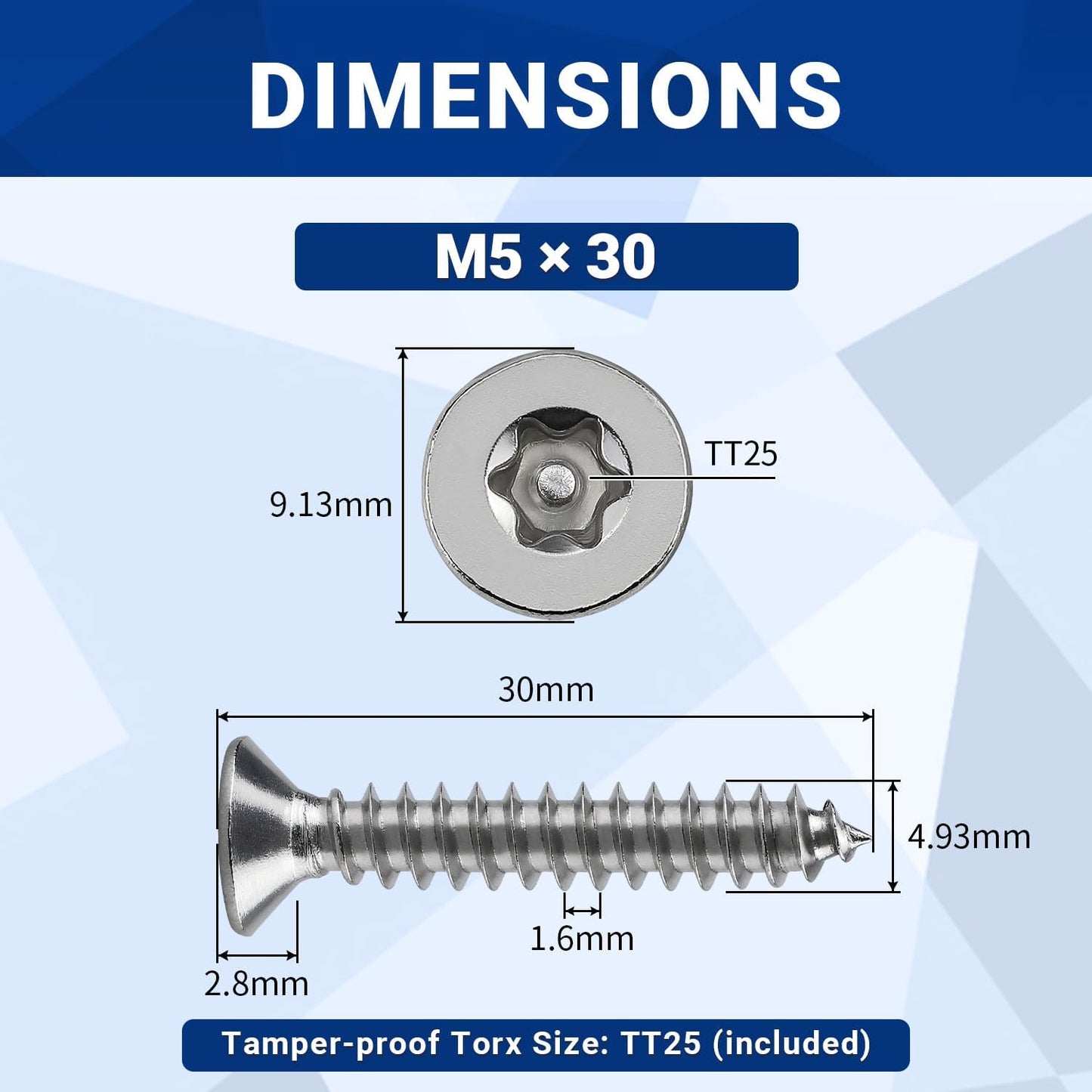 Tornillos Torx acero inox 304 para puertas y suelos 50 pzas
