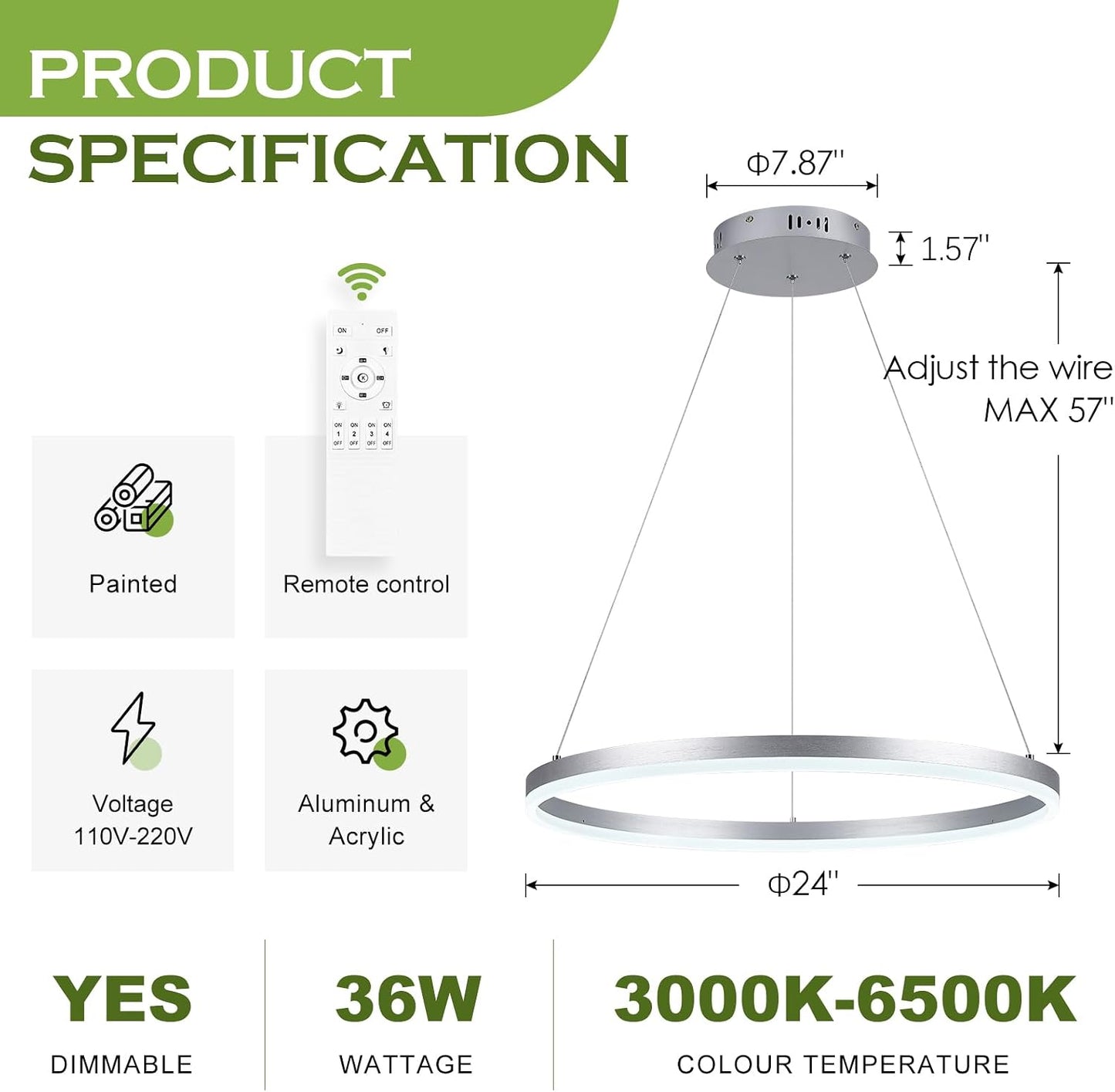 Lámpara colgante anillo LED 23.6pulg plateada regulable
