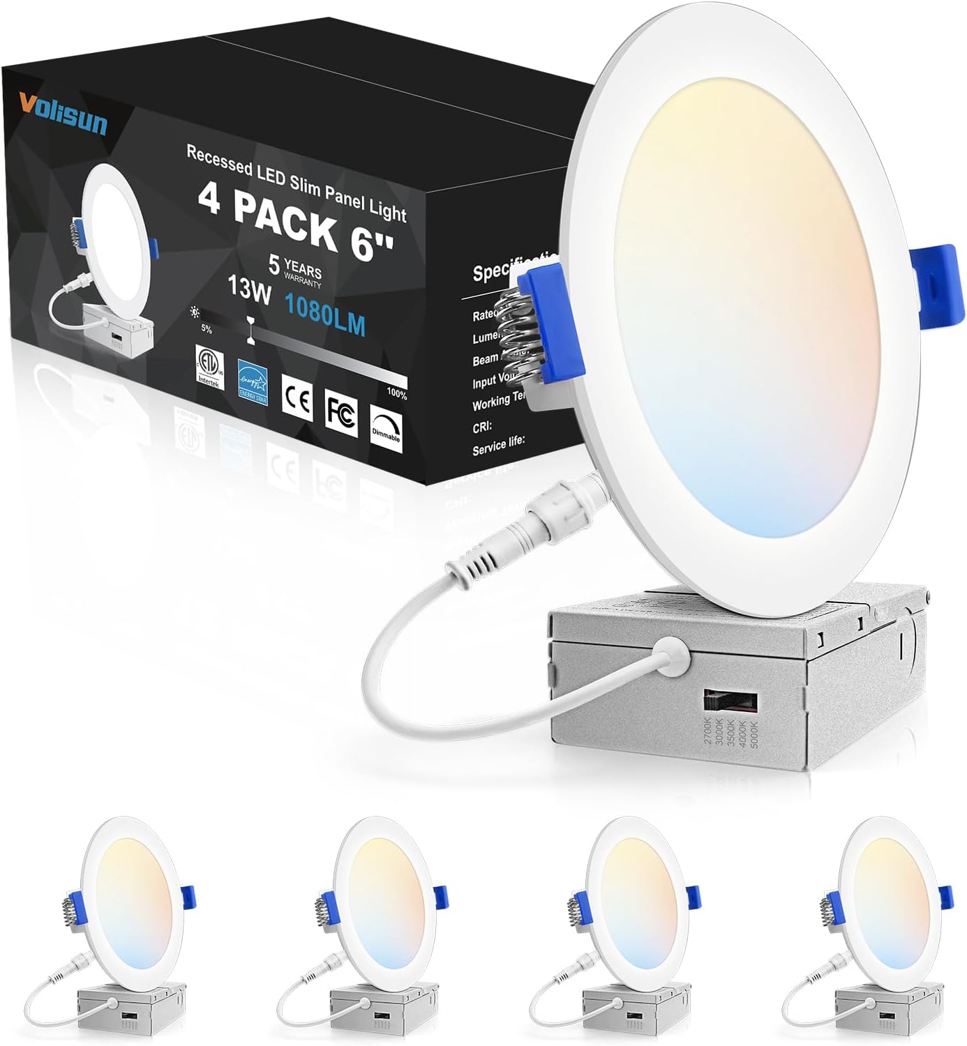 4 Luces LED empotrables 6pulg 2700K-5000K regulable