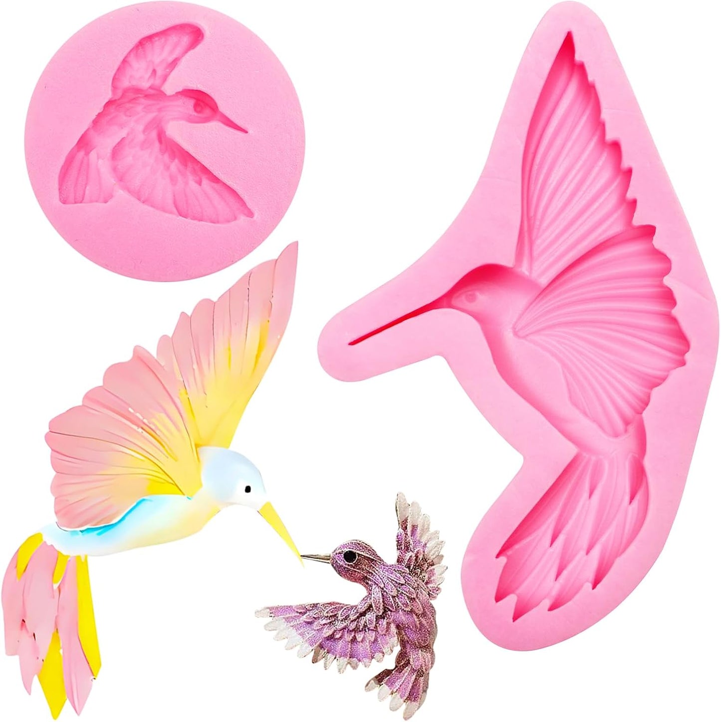 Molde silicona colibrí 2 pzas para pastel dulces resina