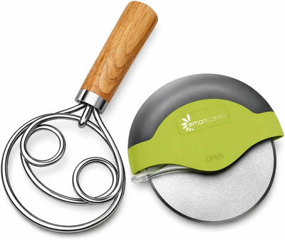 Kit de inicio de masa madre batidor de masa rueda cortadora de pizza con cubierta de seguridad