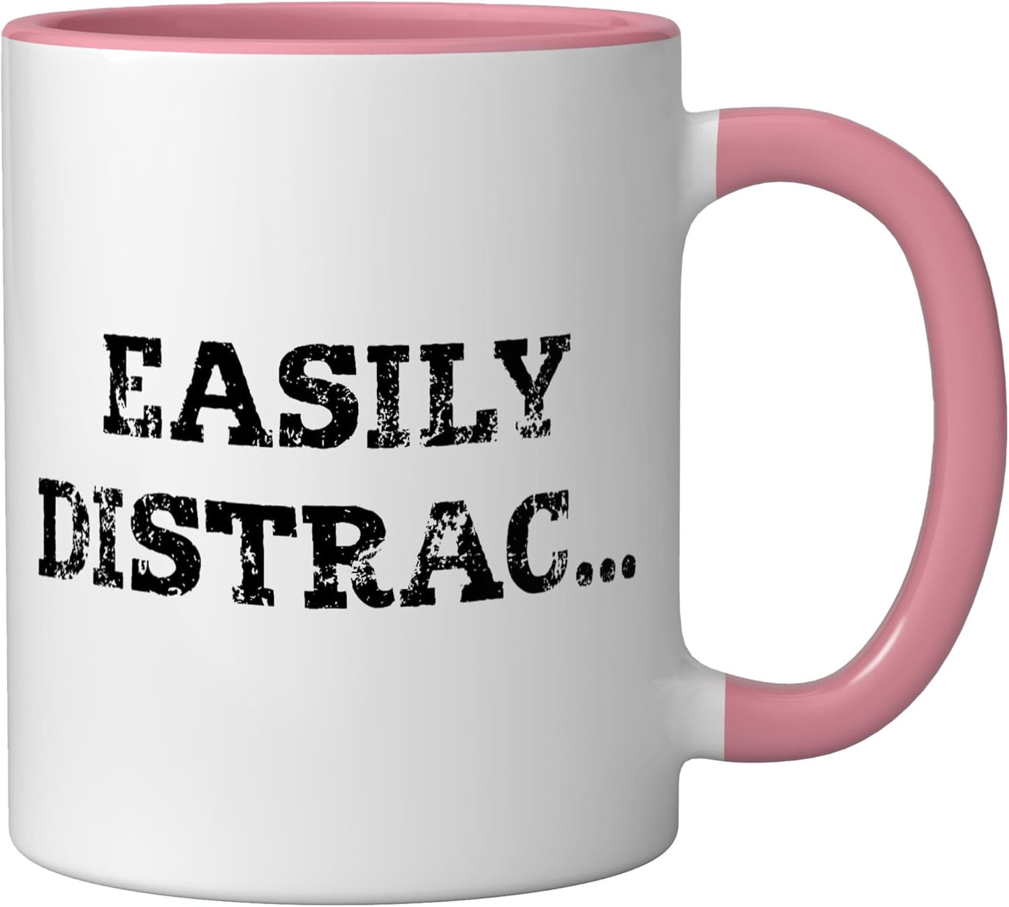 Taza Cerámica Diseño Humorístico Distractible Rosa/Blanco