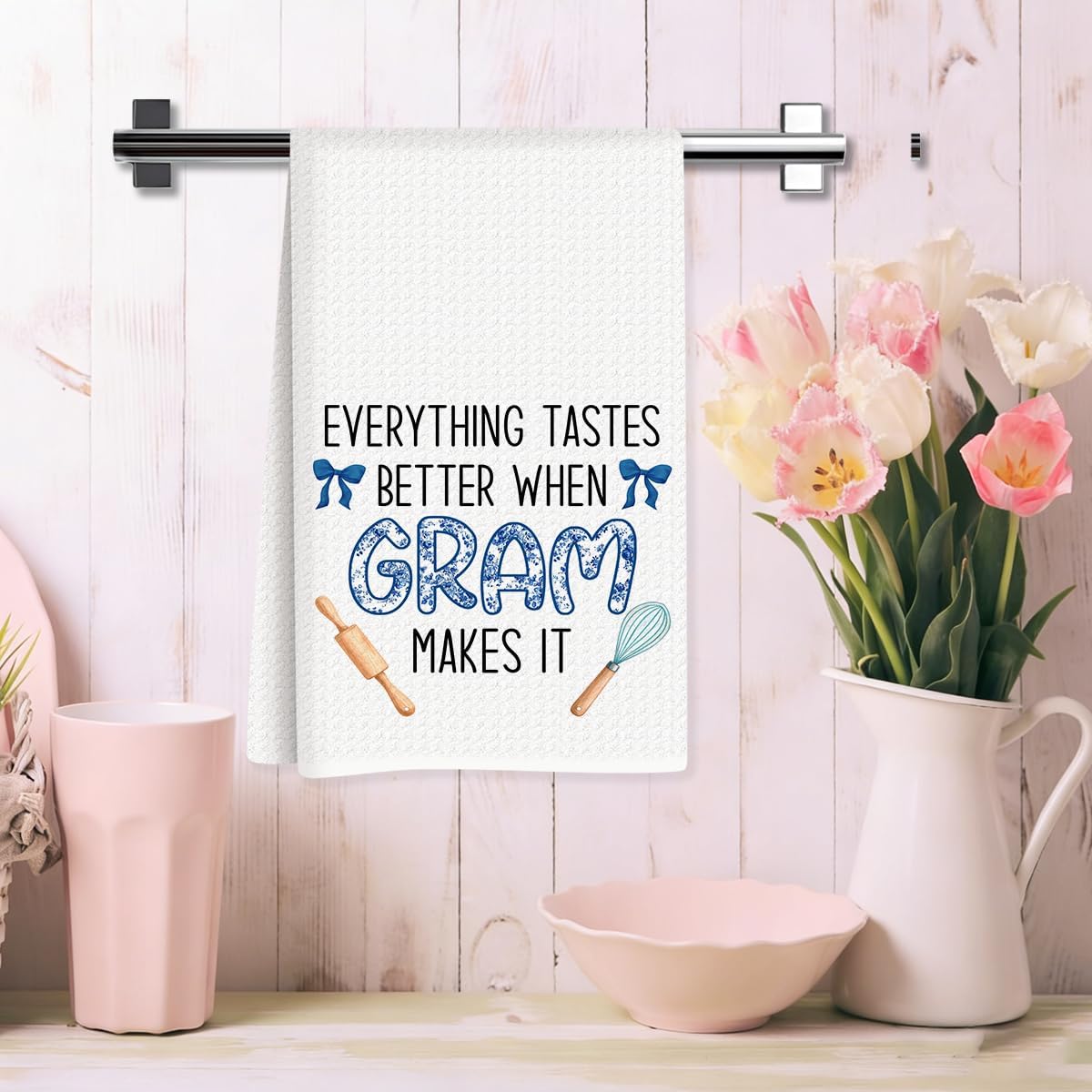 Toallas cocina regalo abuela plato gofres florales