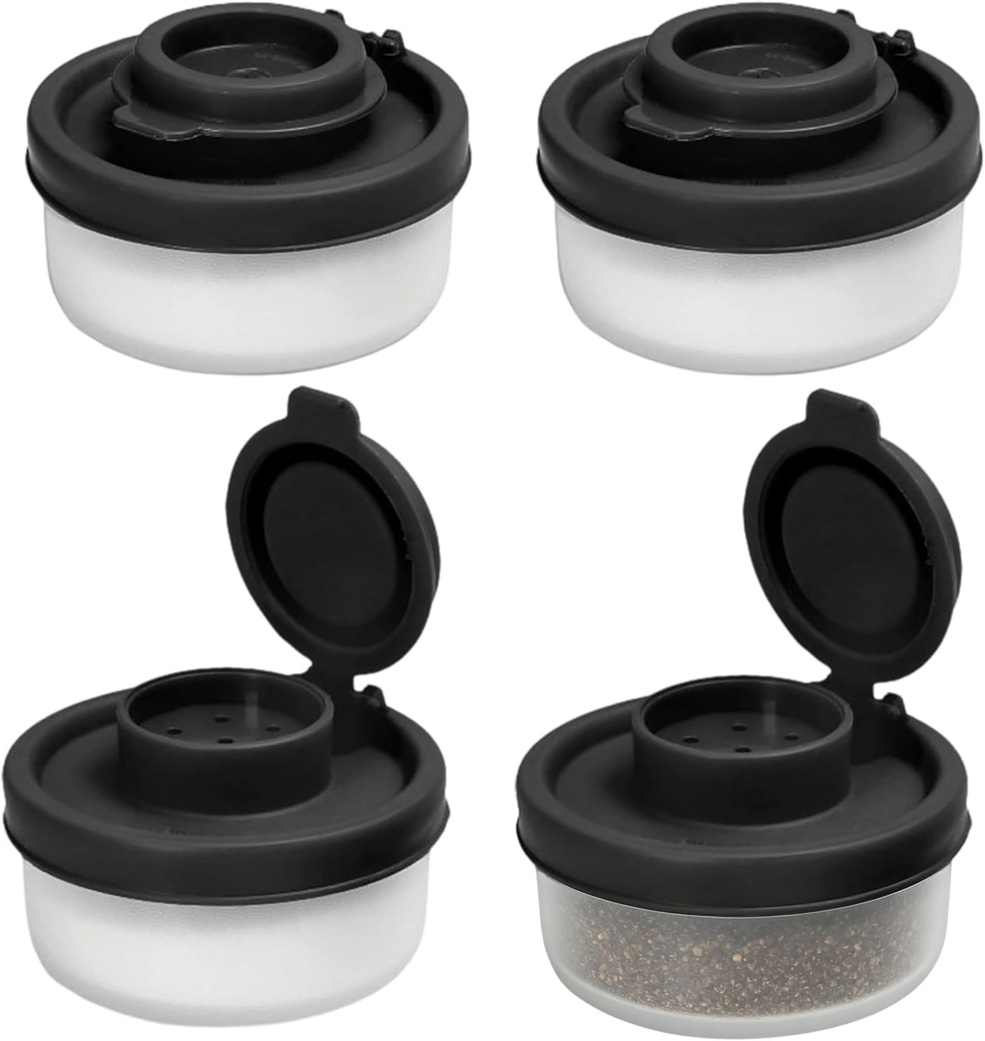 4 Saleros y Pimenteros Viaje Mini Tapas Selladas Negro