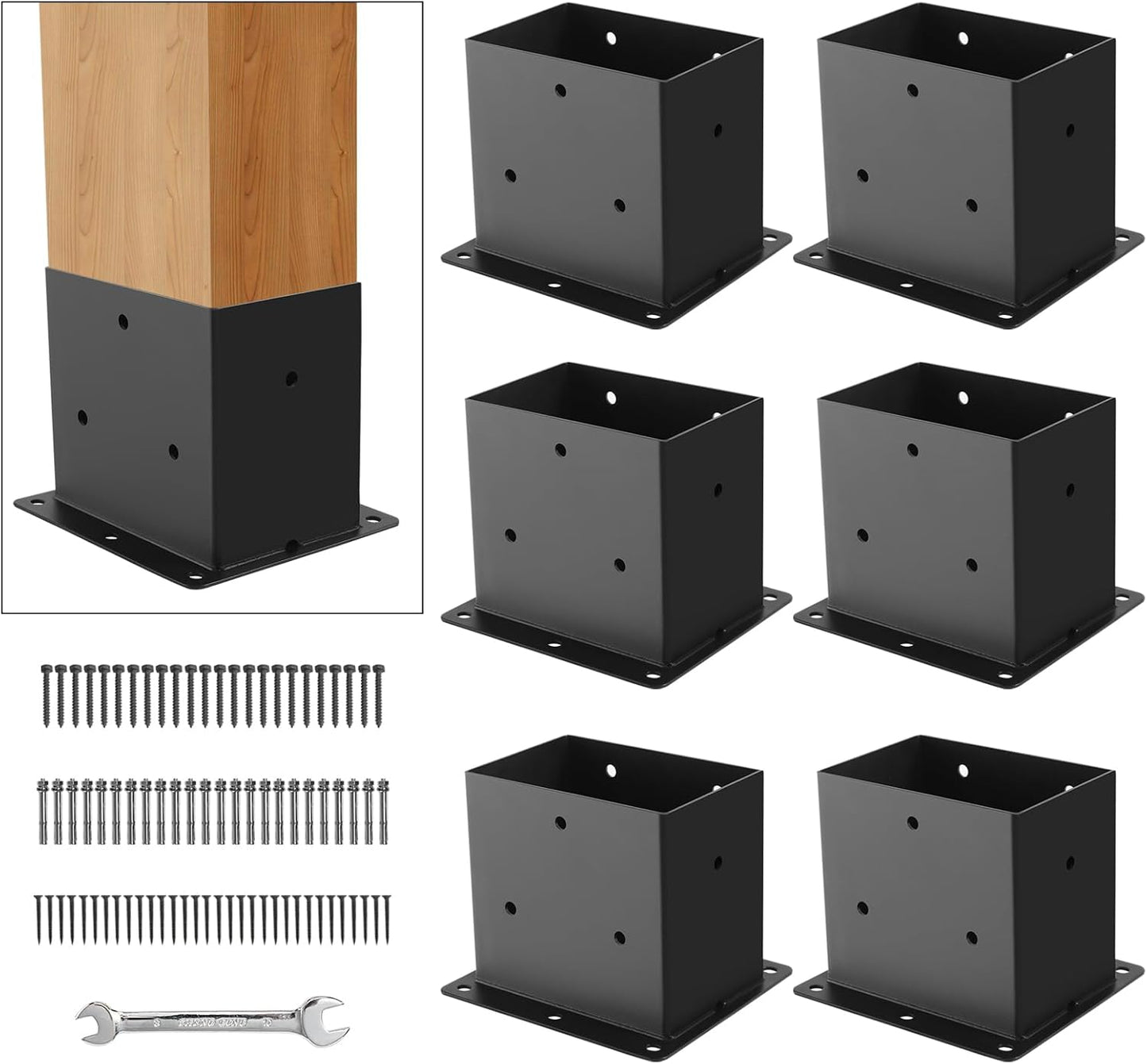 6 Soportes poste metal 4x6 pulg resistente a la corrosión
