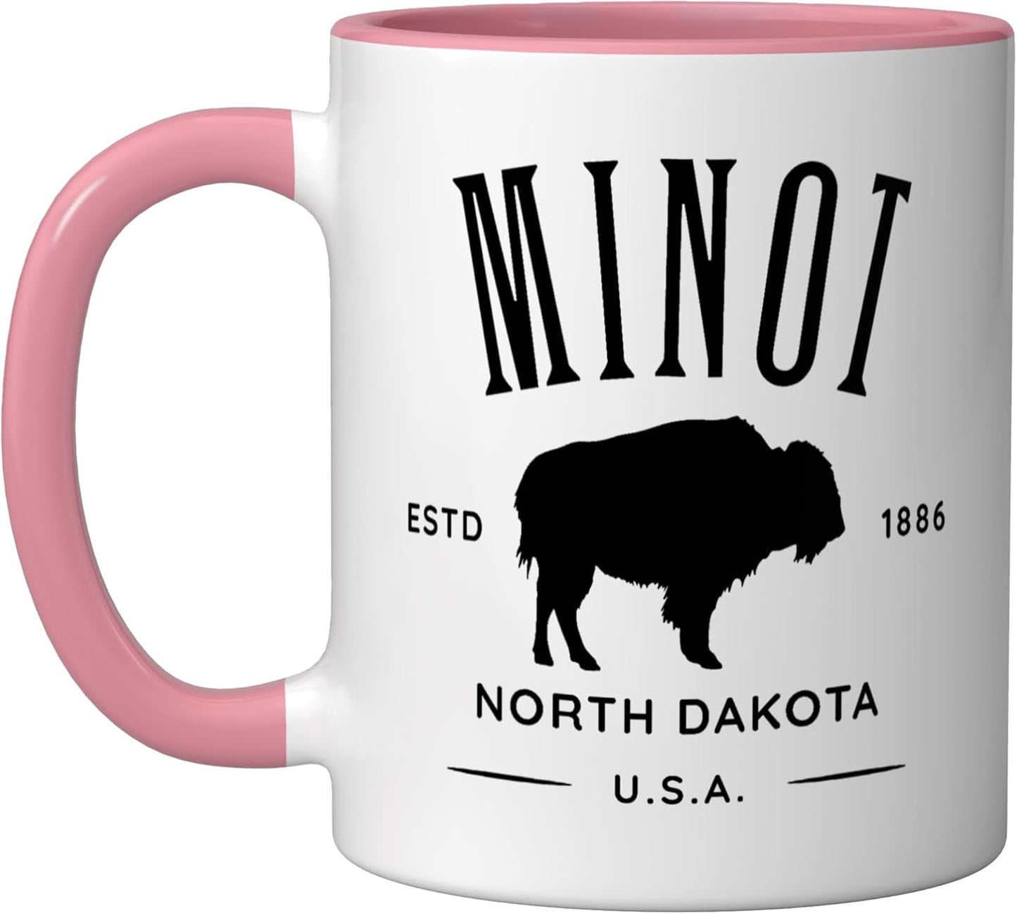 Taza Cerámica Minot ND 1886 Bisonte Rosa/Blanco
