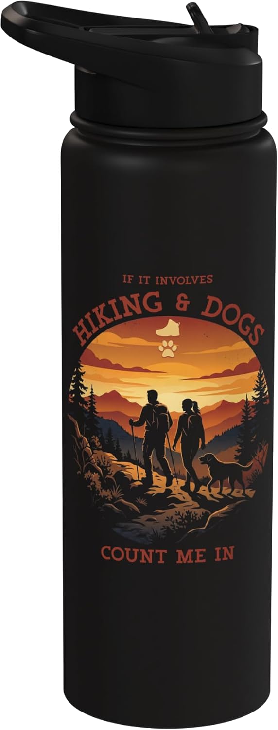 Botella de agua acero inoxidable aislada para caminatas con perros
