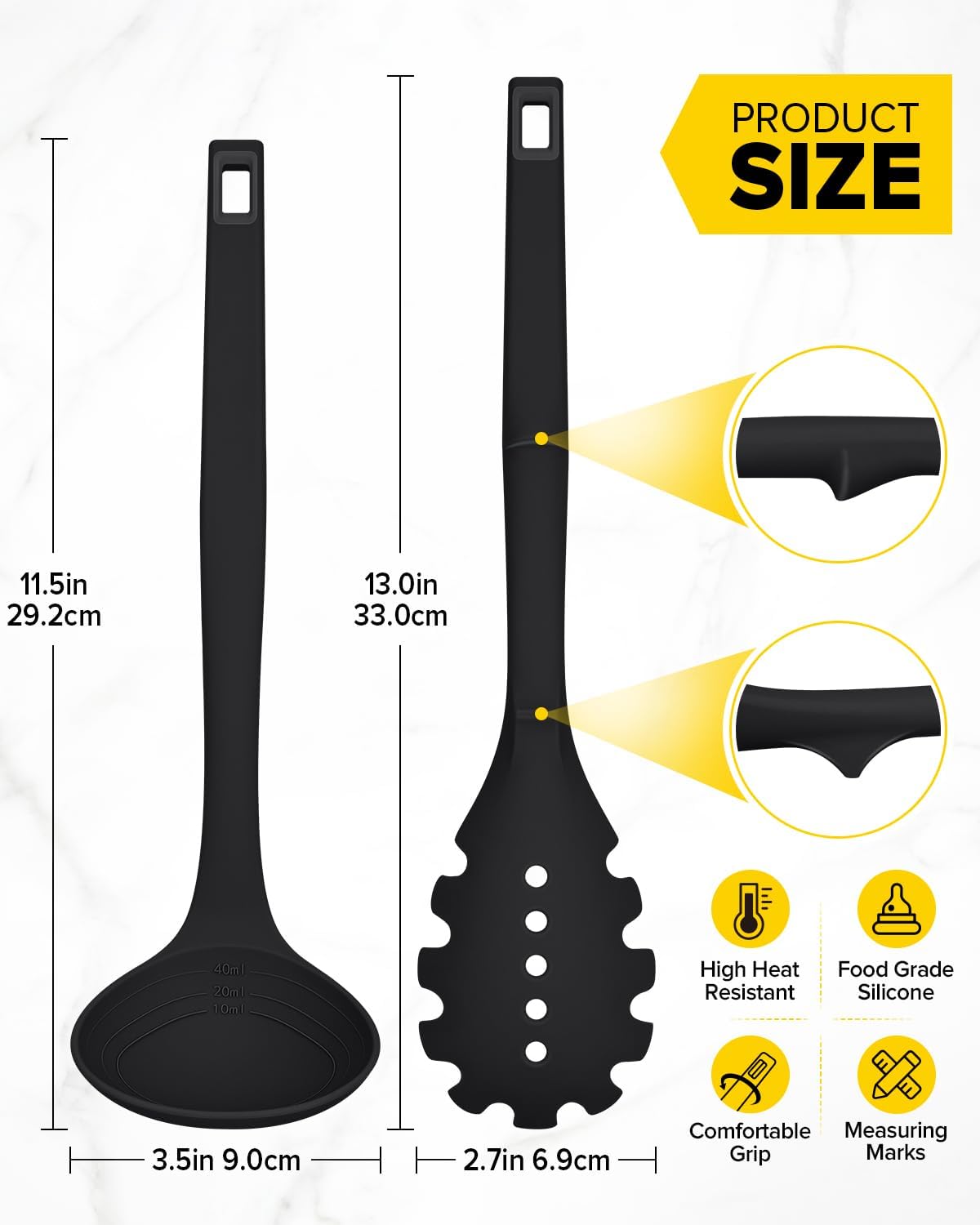 Juego de tenedor y cucharón de silicona antiadherente para cocina y servir