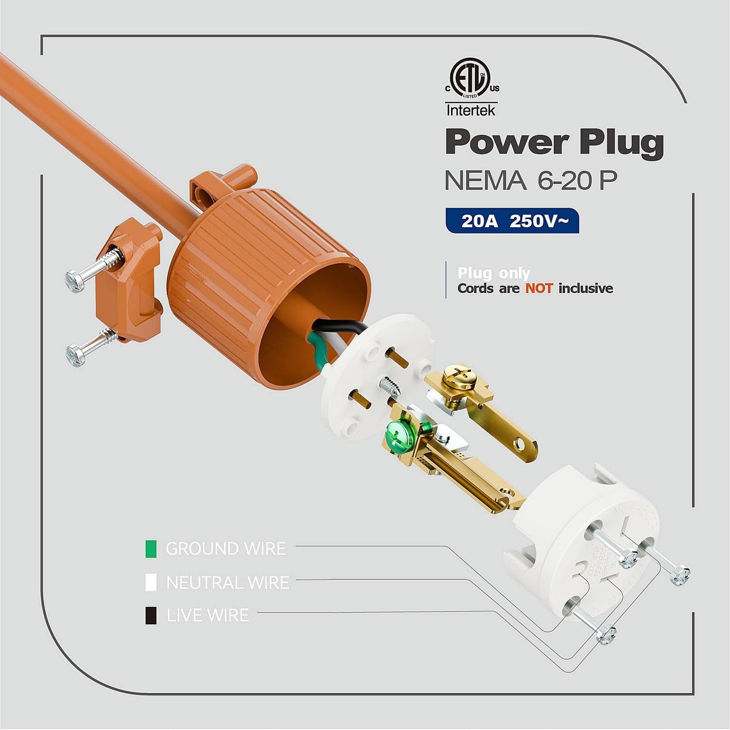 Enchufe NEMA 6-20P 20A/250V ETL conector 3 clavijas EE.UU.