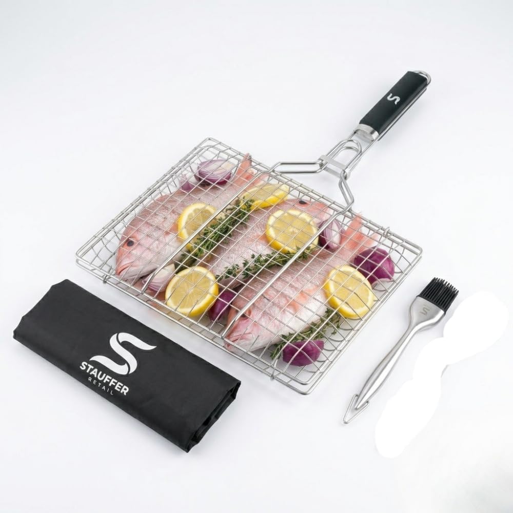Cesta barbacoa acero inox mango desmontable para pescado carne