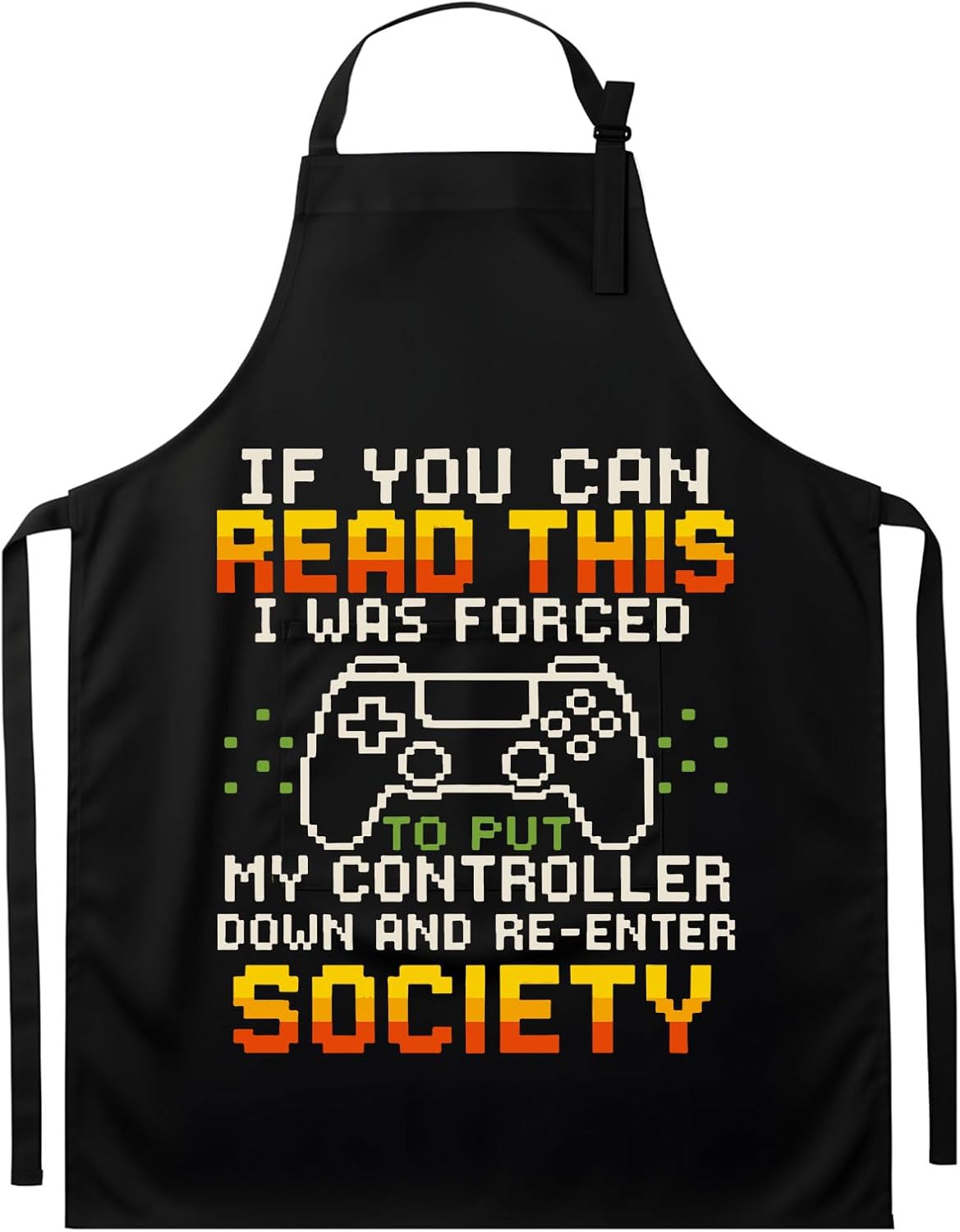 Aprón de juego unisex negro con dos bolsillos y cuello ajustable