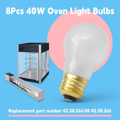 Paquete de 8 bombillas A15 E26 40 W compatibles con horno Hatco