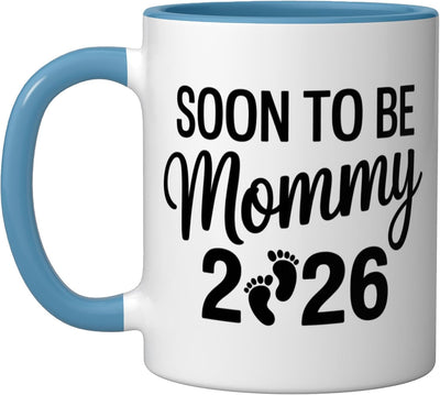 Taza cerámica para mamá futura 2026 azul/blanco