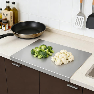 Tabla de cortar de acero inoxidable en forma de L para cocina 15 x 11 pulgadas antideslizante