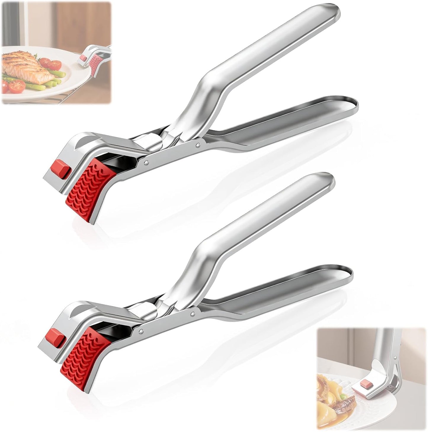 2 Pzas Pinzas Acero Inox Agarre Antiderrap Térmico Microondas
