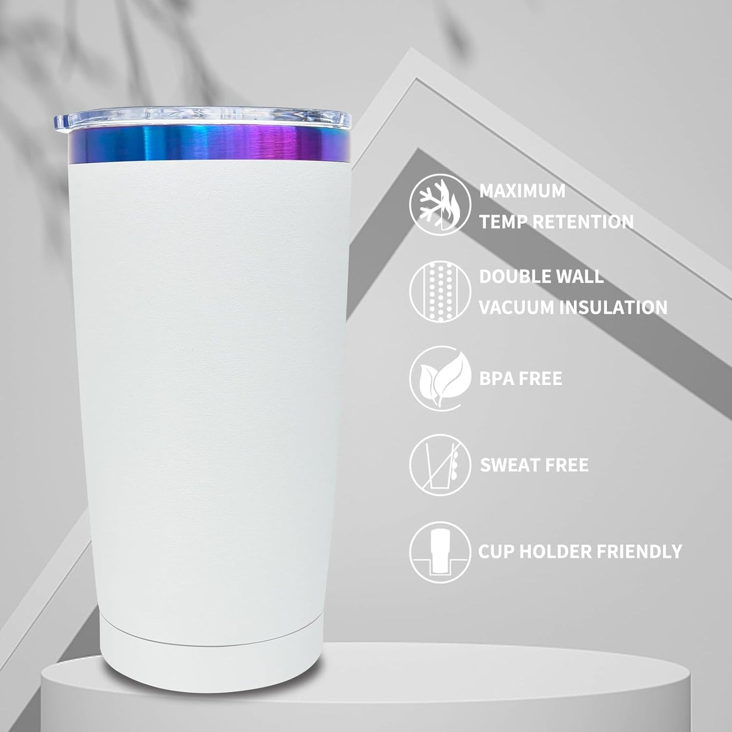 Vaso acero inox 20oz con tapa y pajita térmico doble pared