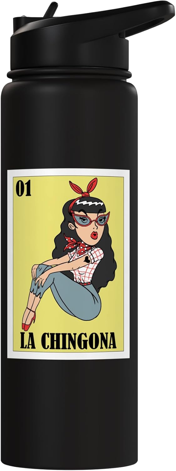 Botella de agua acero inoxidable La Chingona para mujeres hispanas