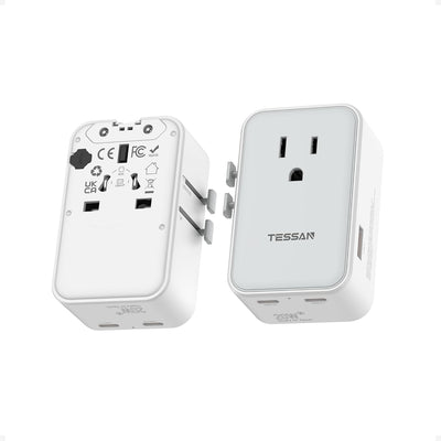 Adaptador viaje universal 20W con 2 USB-C y 1 USB-A