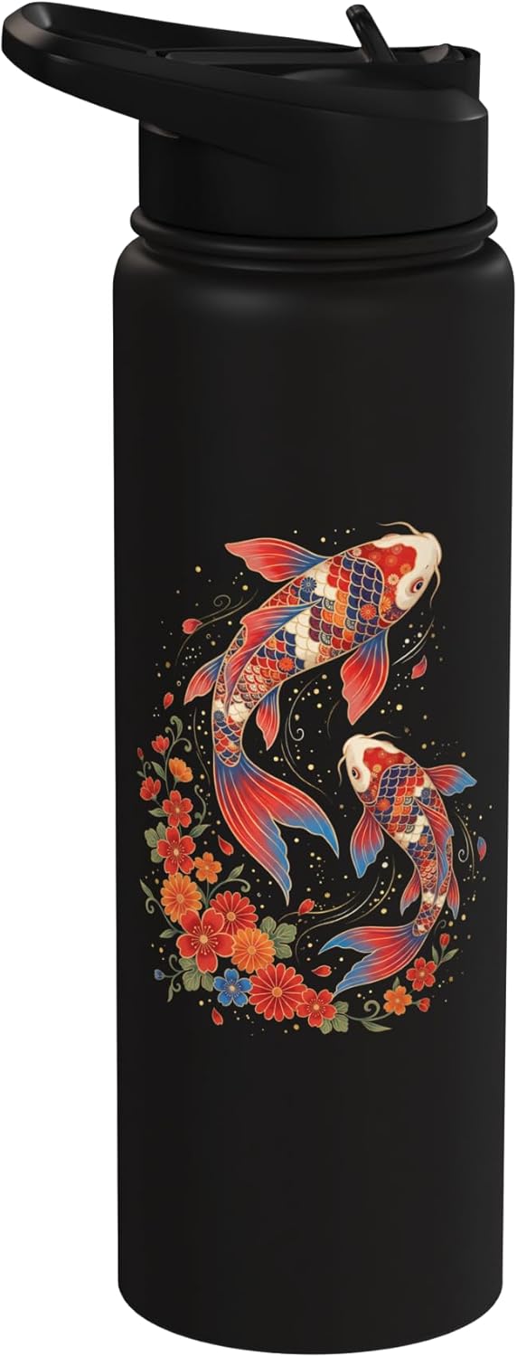 Botella agua acero inox aislada estética koi carp floral