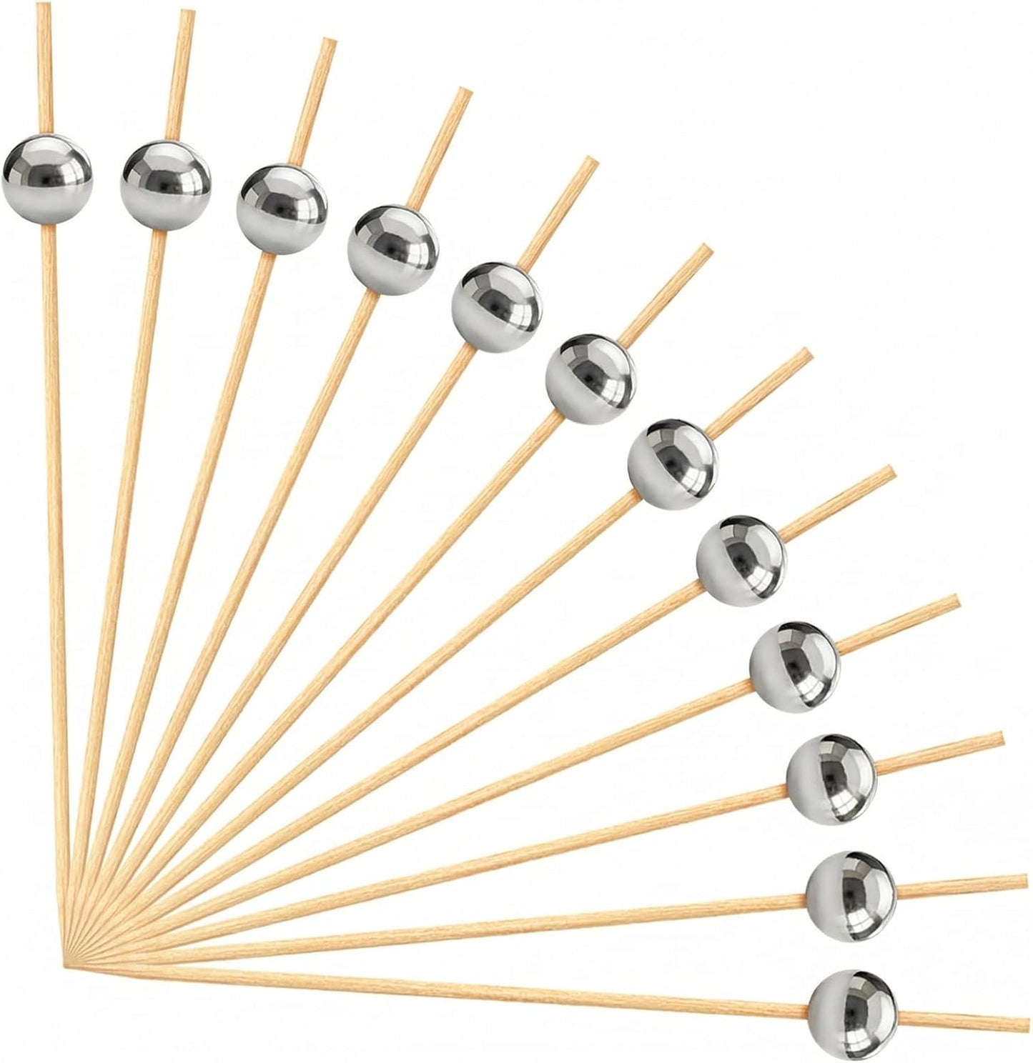 100 Palillos Cóctel Brochetas Bolas Plástico Plateado