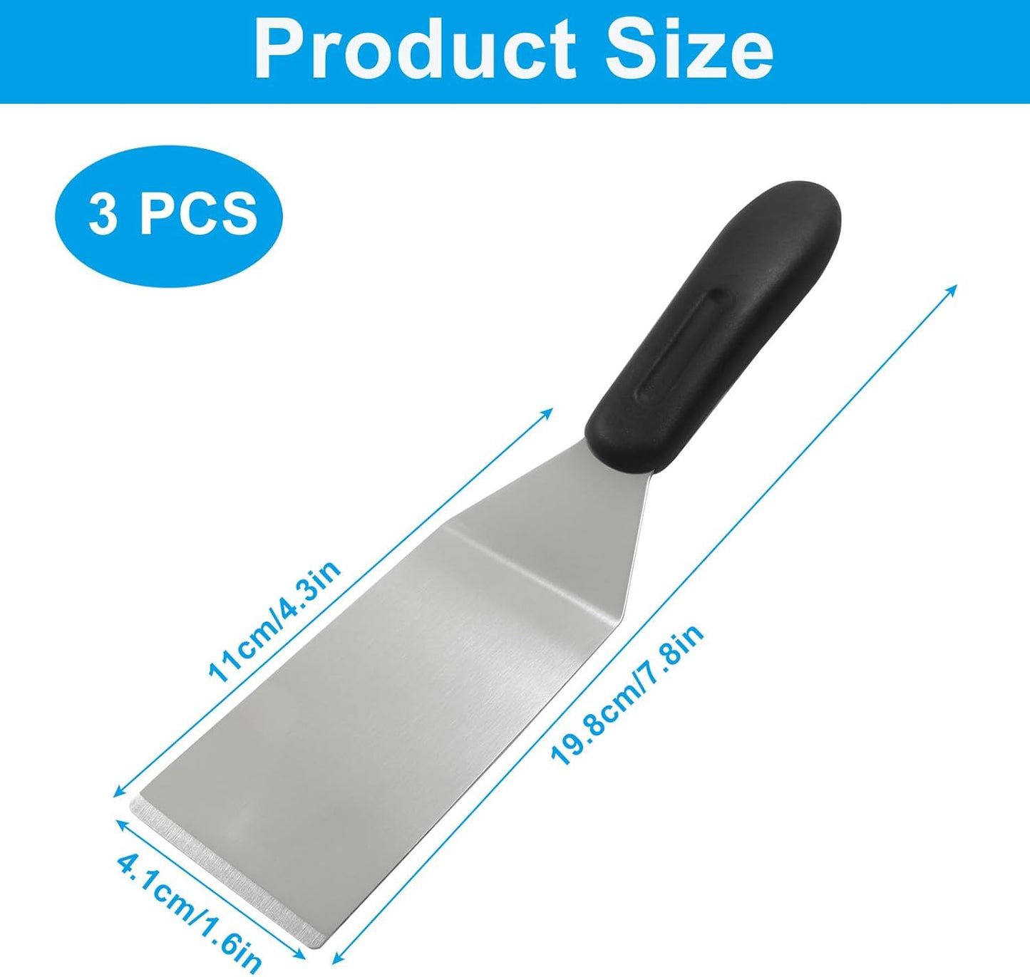 3 Espátulas Acero Inox Mini para Hornear Panqueques