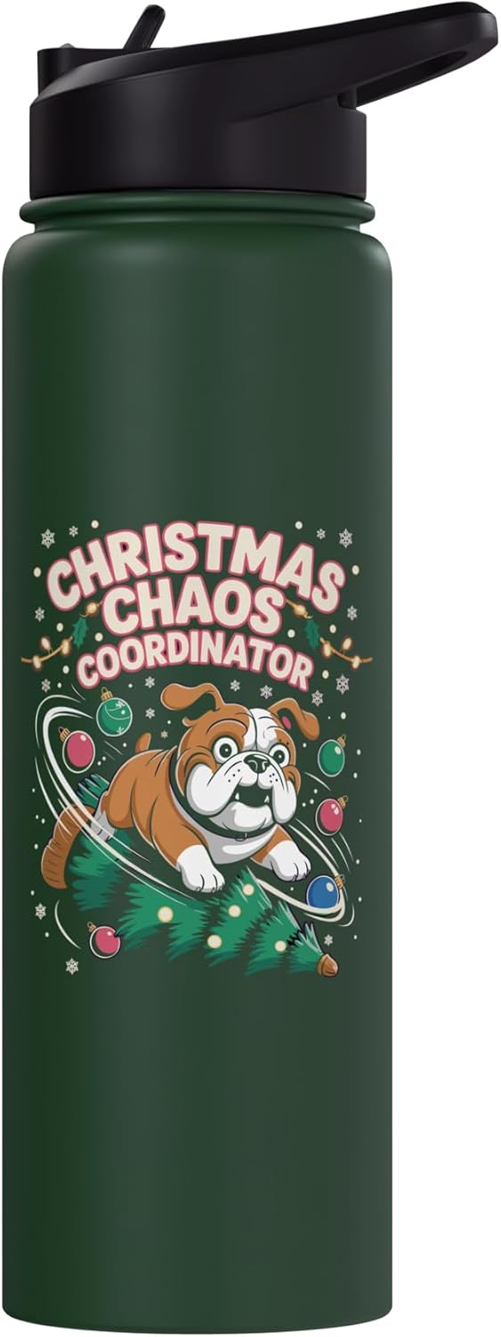 Botella agua acero inox aislada perro bulldog navidad