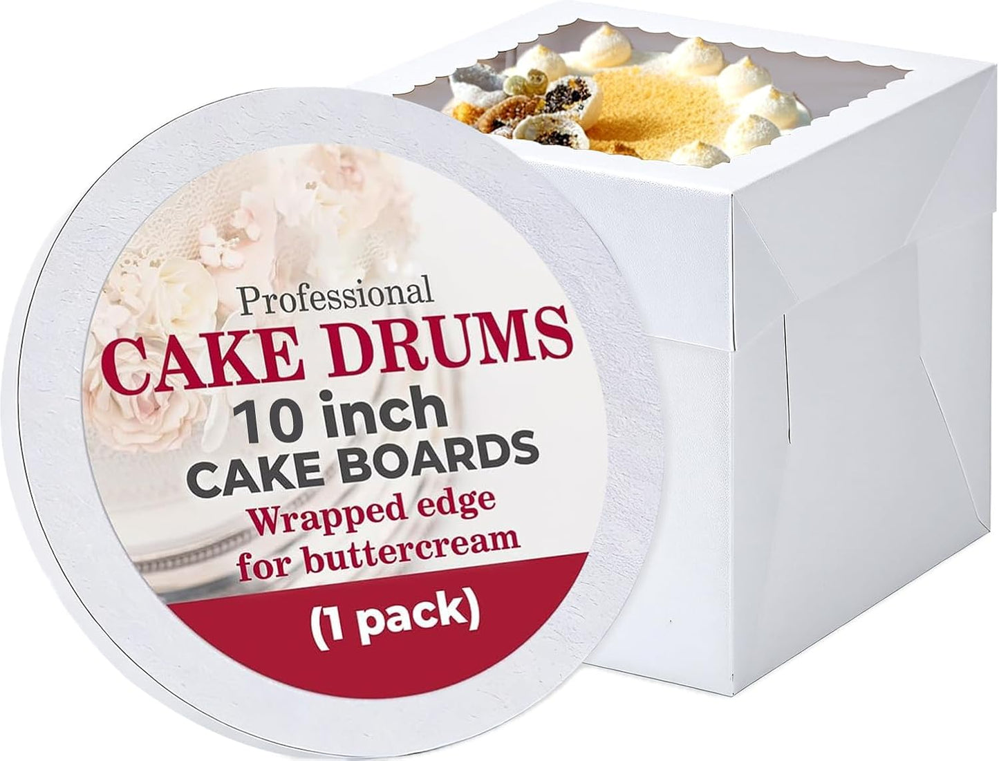 Caja para tartas con tabla y ventana blanca 10 pulgadas