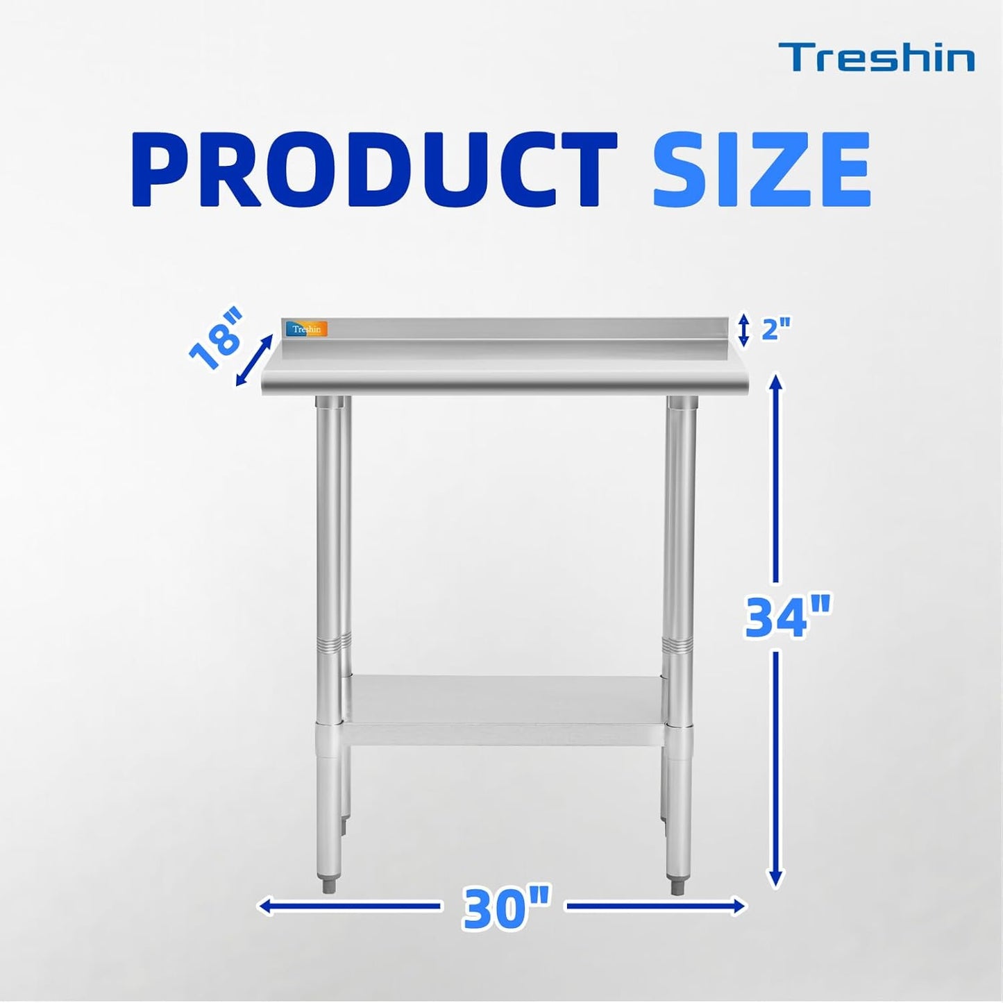 Mesa acero inox 18x30pulg con estante y proteccion salpicaduras