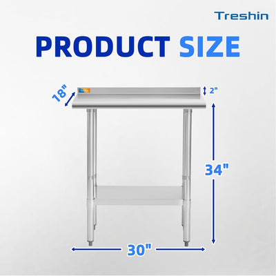 Mesa acero inox 18x30pulg con estante y proteccion salpicaduras