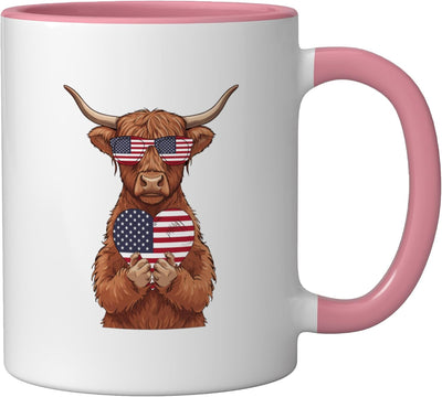 Taza Cerámica Bandera Americana 4 de Julio Rosa/Blanca